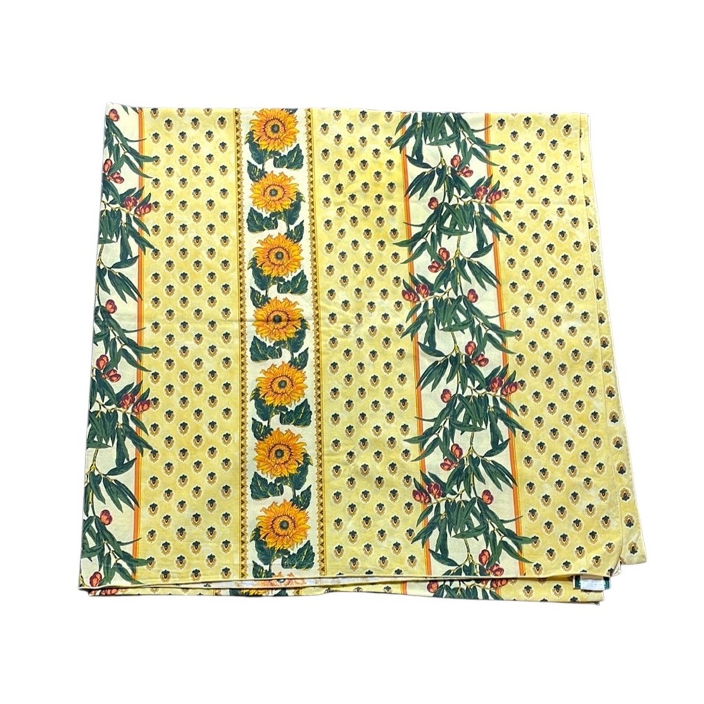 Vintage Vent du Sud Yellow Floral French Country Tablecloth Rectangle